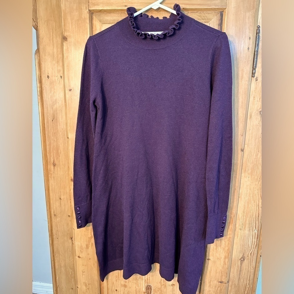 Loft Purple Dress Loose Style w/Decorative Collar Sz Med Petite Preppy Academia